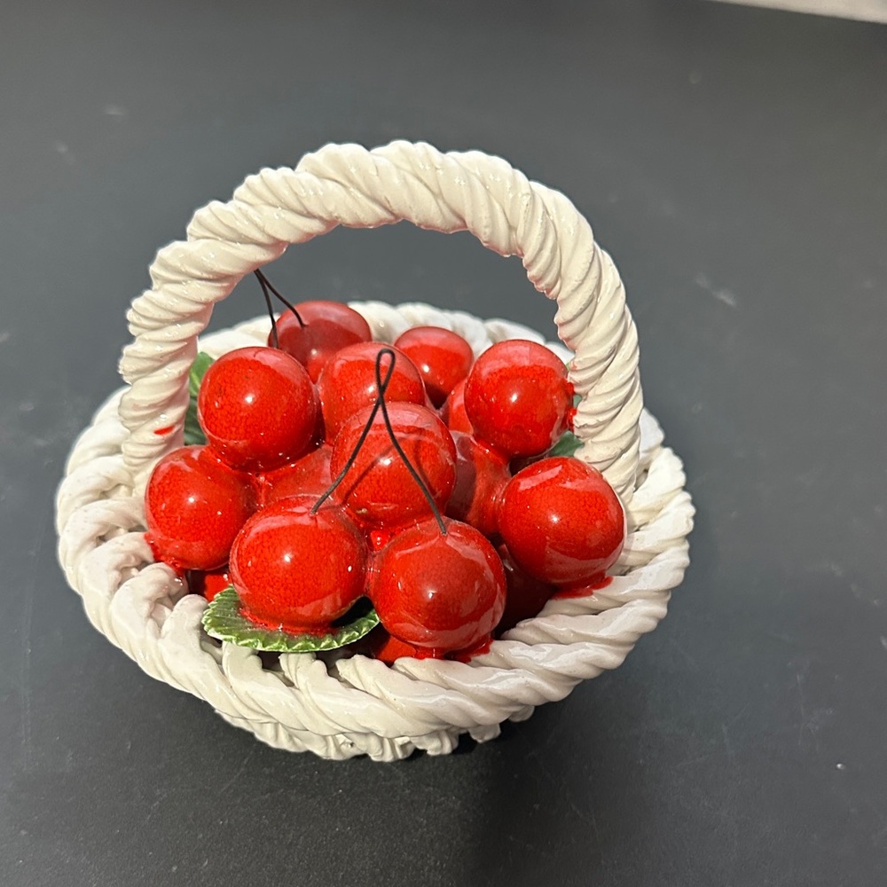 vintage Italian ceramic basket of cherries